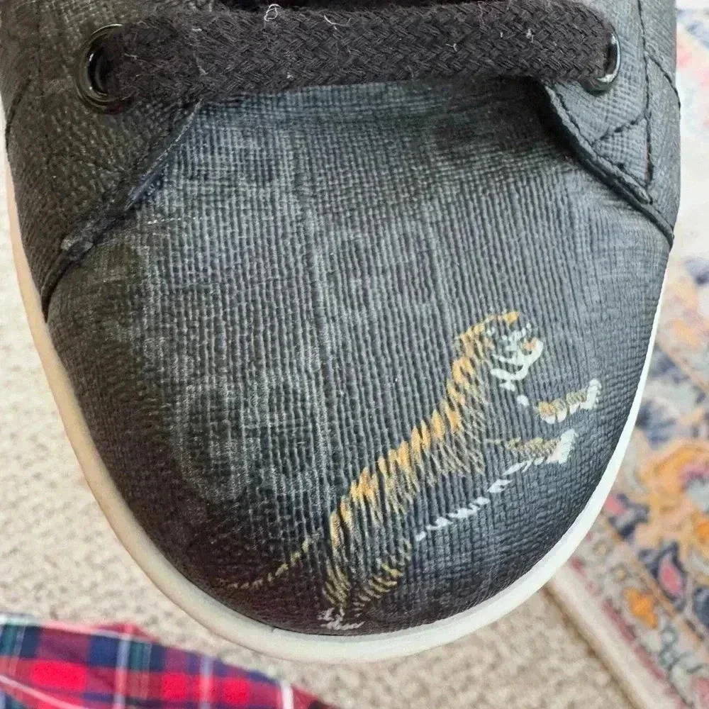 GUCCI Ace Web GG Supreme Monogram Tiger Canvas Gray Leather 9.5 US Or 43 EUR - Picture 6 of 7